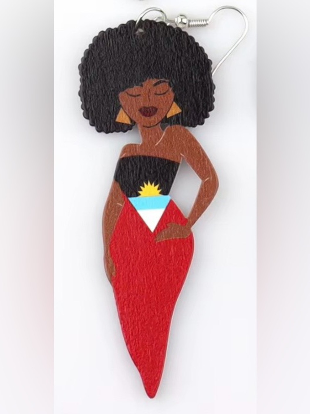 Antigua & Barbuda Flag Afro Wooden Dangle Earrings Caribbean Statement Earrings